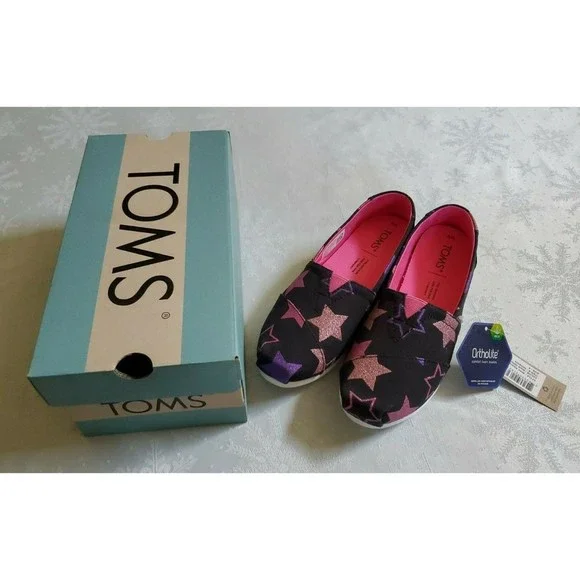 New In Box Toms Womens Alpargata Black Glitter Stars Print Shoes Size 5 - Picture 8 of 12